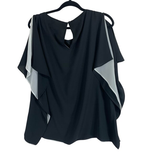 Batwing Sleeve Top blouse Anne Klein SZ 16 Black/white Split Sleeve flutter - Picture 6 of 16